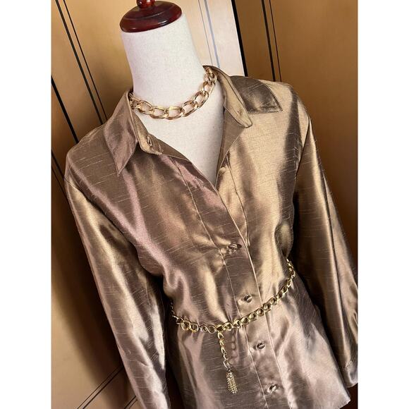 Vintage bronze lamé blouse, size XL - Picture 6 of 8